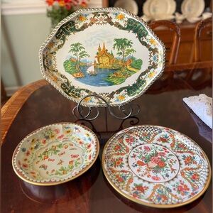 MCM Vintage Daher Decorated Ware Oval and Round Platters Lot of 3 England